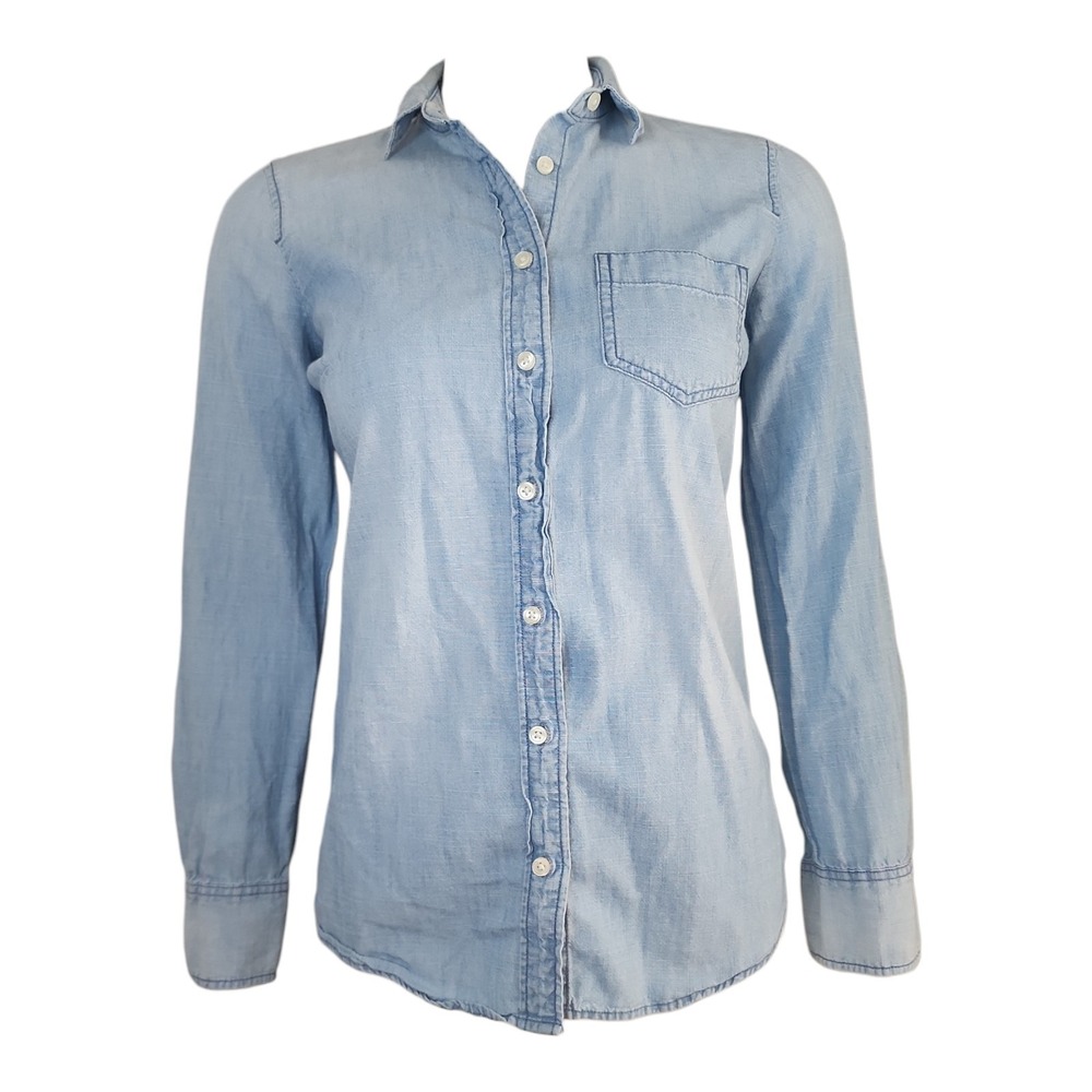 J Crew Mercantile Top Shirt Womens Size XXS Blue Chambray Button Front Casual